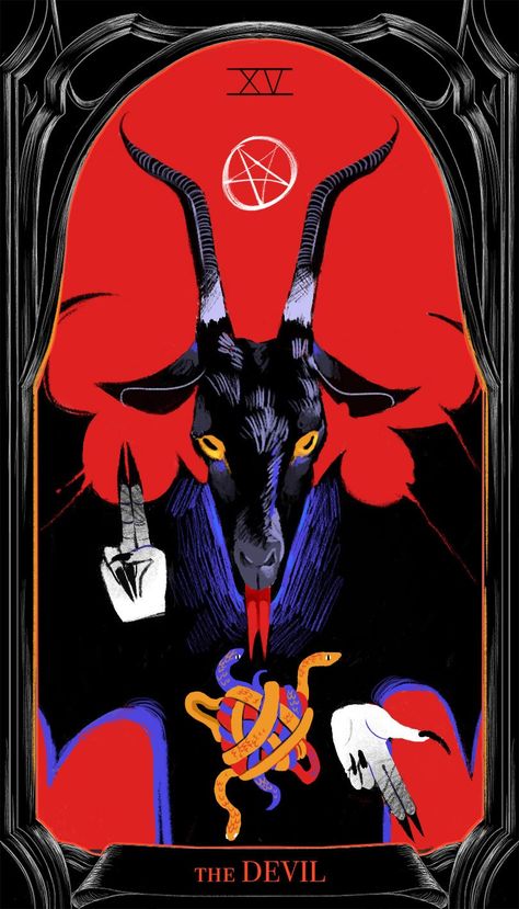 Scary Tarot Cards, The Devil Tarot Card Art, Devil Illustration, The Devil Tarot Card, The Devil Tarot, Devil Art, The Sorcerer's Apprentice, Puerto Rico Art, Tarot Cloth