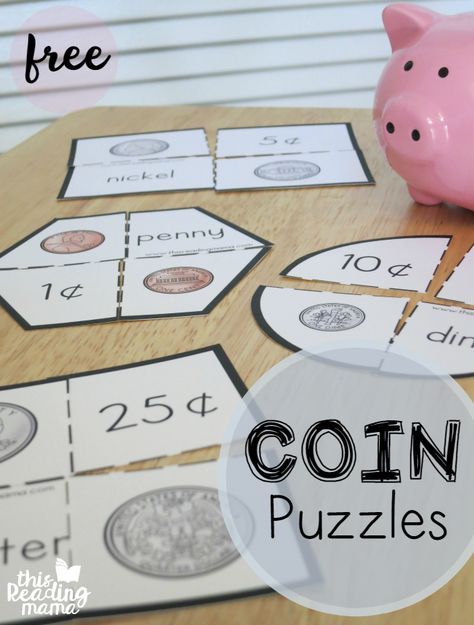 Want a SIMPLE way to help kids learn about coins and their values? Then, download these printable coin puzzles. They’re free, too! *This post contains affiliate links. **The free download can be found towards the end of this post. Just look for and click on the teal, oval button.   Printable Coin Puzzles All four puzzles … Math Games First Grade, Money Kindergarten, Learning Money, Teaching Money, Money Activities, Money Math, Money Lessons, Money Skills, Money Games