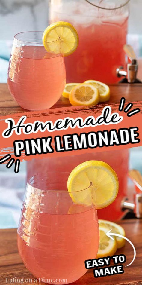 Lemonade Recipe For Party, Pink Lemonade Recipe, Pink Lemonade Punch, Easy Lemonade, Good Lemonade Recipe, Lemonade Slush, Easy Lemonade Recipe, Pink Lemonade Recipes, How To Make Lemonade