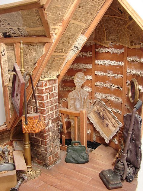 Ghost in Attic 1:12 Scale Dollhouse Miniature | by MiniatureMadness Dollhouse Attic, Miniatures Halloween, Village Miniature, Mini Ideas, Haunted Dollhouse, Halloween Miniatures, Dollhouse Ideas, Haunted Dolls, Dolls House Interiors