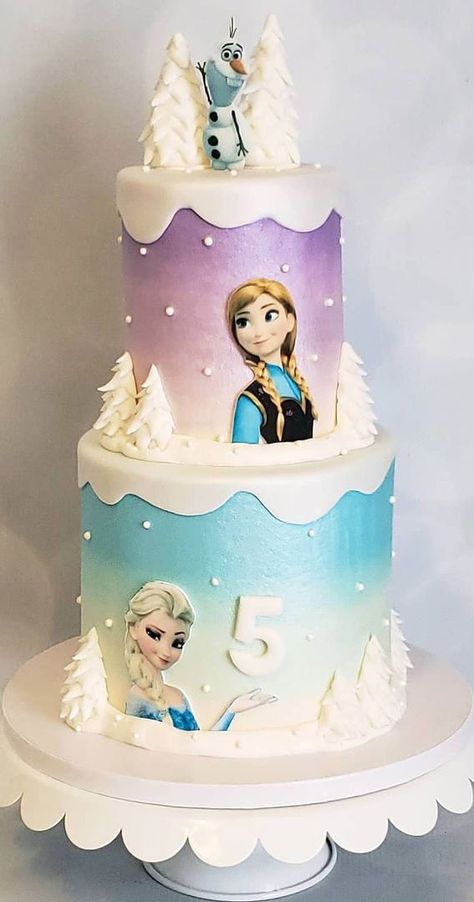 Two Tier Frozen Cake Birthday, Anna Cake Frozen, Frozen Cake Ideas Birthdays, Simple Frozen Theme Cake, Elsa And Anna Cake, Frozen Cake Ideas, Anna Birthday Cake, Pastel Frozen, Frozen Birthday Party Cake