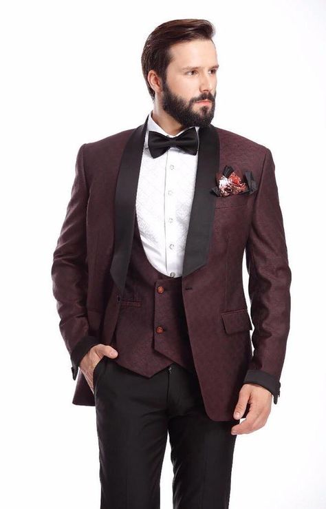 Wine Colour Tuxedo Men, Wine Colour Suits For Men, Edgy Prints, Wedding Dress For Men, Engagement Dress For Groom, Suit For Man, Maroon Coat, Indian Wedding Suits Men, Tan Brogues