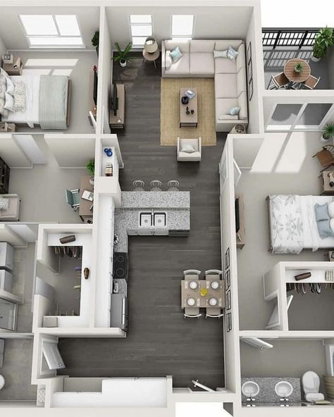 Create and download 3D floor plans for your home, office, or any other space. #3dfloorplans #floorplans Case Minecraft, Beautiful Modern Homes, 3d Floor Plans, 3d House Plans, House Floor Design, Apartment Floor Plans, Sims House Plans, House Layout Plans, Casa Vintage