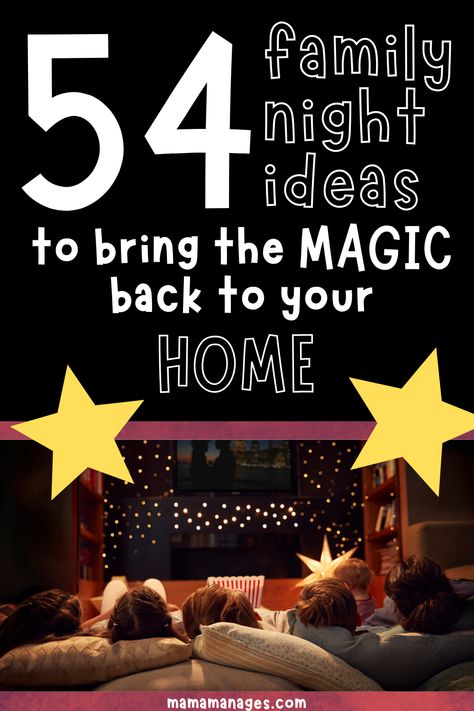 These family night ideas will bring the magic back to your home! If you've started feeling like no one is loving each other well, it's time to spice up your family nights and start putting them on the calendar. This list makes family bonding easy! Fun Ideas For Family Night, Family Fun Nights At Home, Family Themed Nights, Cheap Family Night Ideas, Fun Family Time Ideas, Weekly Family Night Ideas, Indoor Family Fun Night Ideas, Monthly Family Calendar, Friday Family Night Ideas