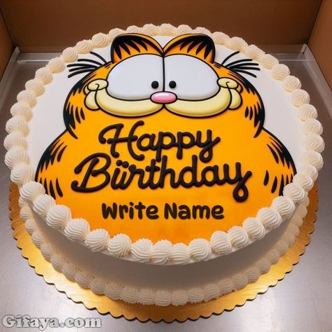 Add Your Name on Garfield’s Delicious Birthday Cake Garfield Birthday Cake Ideas, Garfield Birthday Party Ideas, Garfield Cake Ideas, Garfield Happy Birthday, Garfield Birthday Cake, Garfield Birthday Party, Garfield Party, Garfield Cake, Happy Birthday Written