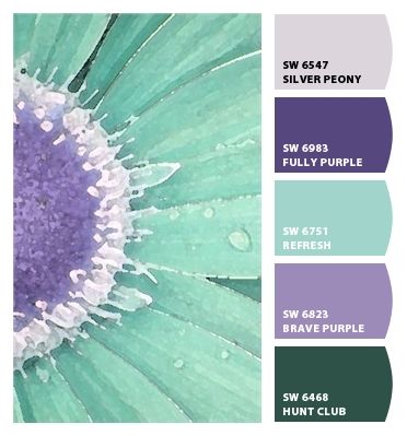 Lilac Turquoise Color Palette, Purple Summer Color Palette, Lavender And Mint Color Palette, Mint And Purple Color Palette, Craft Room Paint Ideas Color Schemes, Color Schemes With Purple, Colorful Cottage Exterior, Color Palettes With Purple, Teal Purple Color Palette