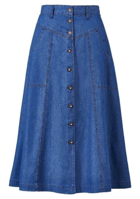 Denim Skirt Pattern, Rok Midi, Traditional Skirts, Traditional Jacket, Long Skirt Fashion, Apostolic Fashion, Denim Skirt Outfits, Long Denim Skirt, Rock Outfit