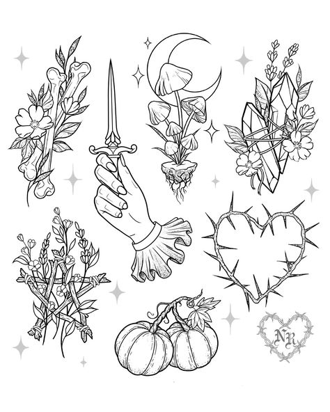 🎃 TATTOO FLASH DAY: Halloween edition 🎃 Sunday 29th October, 10:30am ‘til late 🖤 DM to book in – first come, first served 👻 £70-£100… | Instagram Flash Tattoo Spooky, Witch Tattoo Flash Sheet, Spooky Tattoo Ideas For Women, Spooky Arm Sleeve Tattoo, Build Your Own Tattoo Flash, Witchy Tattoo Flash Sheet, Spooky Season Tattoo Flash, Basic Tattoo Flash, Aries Flash Tattoo