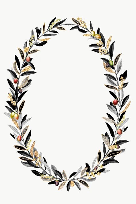 Olive Branch Wreath, Olive Wreath, Olive Branches, Gold Background, About Christmas, Wreath Christmas, Oval Frame, Olive Branch, Free Illustrations