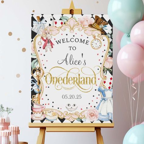 $28.75 | Alice in Onederland, 1st birthday welcome sign - alice in onederland, alice in wonderland themed birthday, girl 1st birthday party decorations, birthday welcome sign, girl first birthday, alice tea party, mad hatter white rabbit, onederland party decor, tea party themed first birthday, alice in wonderland welcome sign Alice In Wonderland Themed Birthday, 1st Birthday Welcome Sign, 1 Year Birthday Party Ideas, Alice In Onederland, Onederland Party, First Birthday Posters, Alice In Wonderland Tea Party Birthday, Onederland Birthday Party, Alice Tea Party