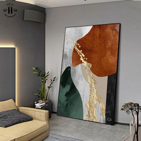 Portrait Decor Living Rooms, Green And Brown Bedrooms, Big Wall Paintings For Living Room, Green And Brown Painting, Big Canvas Painting Ideas Abstract, Big Paintings For Living Room, Big Painting Ideas Canvases, Big Canvas Painting Ideas, Living Room Canvas Painting