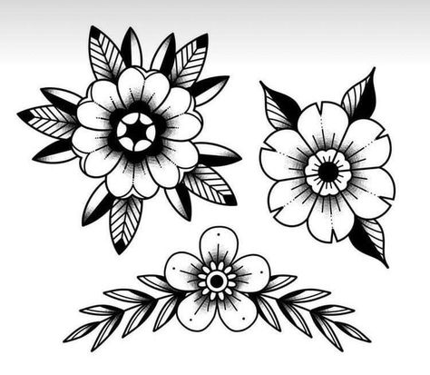 Traditional Flowers Drawing, American Trad Flower Black, Flower Tattoos Old School, Pegasus Tattoo Traditional, Trad Flower Tattoo Black, Old School Flowers Tattoo, Traditional Flowers Tattoo Design, Black Traditional Flower Tattoo, Flower American Traditional Tattoo