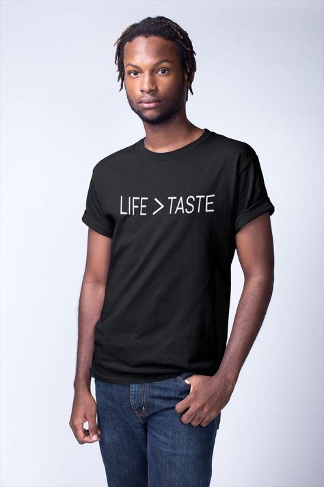 Vegan Ethics & Philosophy condensed in a 2 words equation: Life > Taste. This Vegan design, inspired by the graphicvegan, is printed in a fine garment and comfortable classic Tshirt, ideal as a vegan gift for animal rights activists. Black Student Union, History For Kids, Vegan Shirt, Black Pride, Men Fits, Pride Shirts, Lives Matter, Black Lives, Black Lives Matter