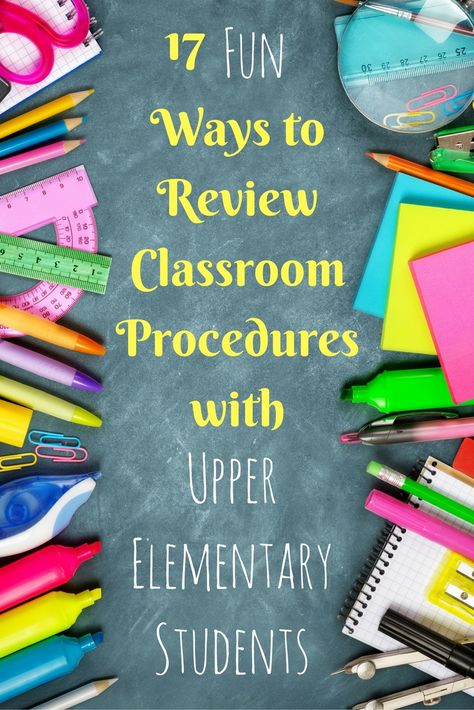 Includes a free printable! Practicing procedures over and over again at the beginning of the school year can get a little boring. Here are 17 different ways to review procedures with your 3rd grade, 4th grade, or 5th grade class! School Procedures, Teaching Classroom Management, Teaching 5th Grade, Behavior Interventions, Classroom Procedures, School Safety, First Day Of School Activities, 5th Grade Classroom, Classroom Management Tips