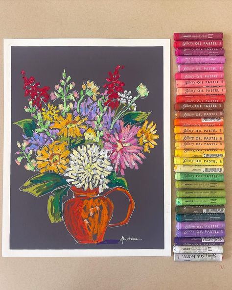 Pen Color Drawing, Oil Pastel Drawings Flowers, Oil Pastel Art Flowers, Pastel Painting Ideas, Pastel Still Life, Drawing With Oil Pastels, Oil Pastel Crayons, Sennelier Oil Pastels, Oil Pastel Colours