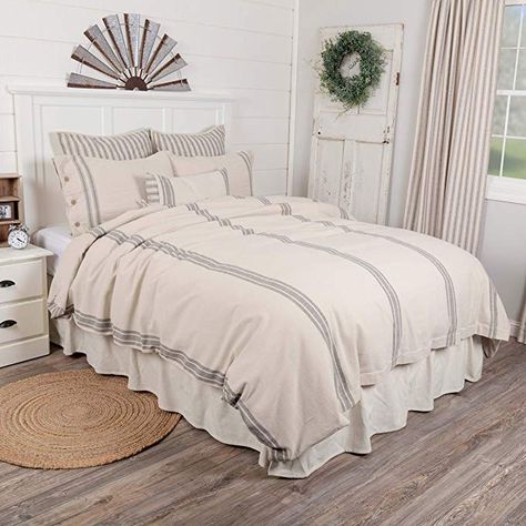 Amazon.com: Piper Classics Market Place Ticking Stripe Quilt, Queen, 90" x 90", Grey & Cream Quilted Modern Country Farmhouse Style Bedding: Home & Kitchen Modern Farmhouse Bedding, Farmhouse Style Bedding, Best Bedding Sets, Duvet Cover King, Queen Size Duvet Covers, Striped Duvet, King Size Duvet Covers, Striped Duvet Covers, Country Curtains