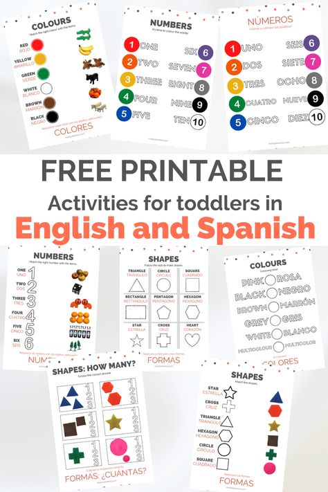 Prek Bilingual Activities, Bilingual Preschool Curriculum, Teaching Kids Spanish At Home, Shapes In Spanish Free Printable, Spanish For Kindergarten, Spanish Kindergarten Worksheets, Spanish Worksheets For Kids Printables, Spanish For Kids Printables, Spanish For Toddlers