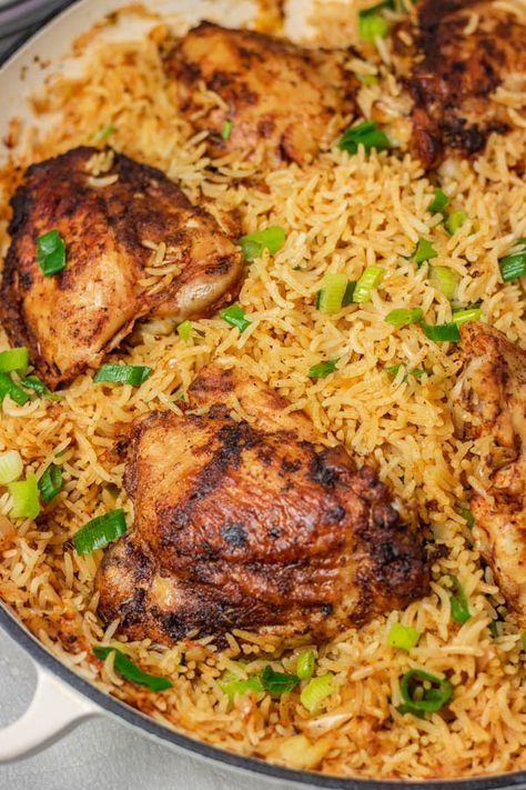 One Pot Chicken and Rice - The Dinner Bite Chicken Thigh And Rice Recipe, Afro Hairstyles Women, Cajun Chicken And Rice, One Pot Chicken And Rice, Chicken Thighs Dinner, Basmati Rice Recipes, Short Afro Hairstyles, Chicken Breast Recipes Baked, Chicken Thigh Recipes Baked