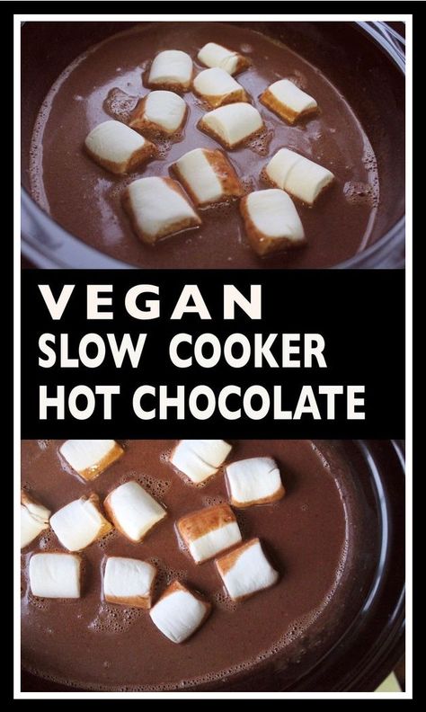 Vegan Hot Chocolate Recipe, Slow Cooker Hot Chocolate, Dairy Free Hot Chocolate, Vegan Drinks Recipes, Vegan Crockpot, Best Vegan Desserts, Crockpot Hot Chocolate, Vegan Hot Chocolate, Vegan Slow Cooker