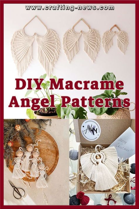 19 DIY Macrame Angel Patterns Macrame Angels, Angel Wing Crafts, Christmas Angels Diy, Macrame Angel, Diy Angel Wings, Macrame Jewelry Tutorial, Diy Angels, Free Macrame Patterns, Macrame Knots Tutorial