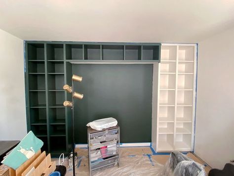 Diy Built In Bookcase Around Fireplace, Ikea Bedroom Bookshelf, Diy Built In Bedroom Storage, Ikea Bookshelf Bed Hack, Ikea Tall Bookshelf, Cheap Built In Bookshelves, Bed Bridge Bookcase Ikea Hacks, Bookshelves Billy Ikea, Diy Built In Bookcase Bedroom