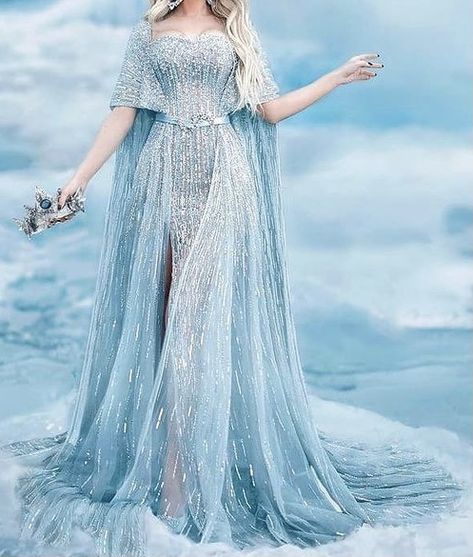 Elsa Inspired Dress Prom, Ice Goddess Costume, Winter Court Dress, Winter Wonderland Ball Gown, Icy Dress, Ice Princess Dress, Ice Inspired Outfit, Winter Themed Dress, Ice Queen Outfit