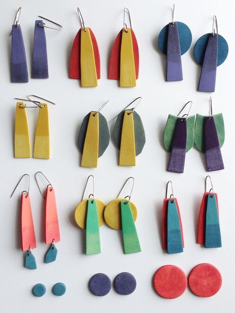 Genevieve Williamson, Shapes And Colors, Polymer Earrings, Polymer Clay Jewelry Diy, Polymer Crafts, Polymer Jewelry, Clay Jewelry Diy, Paper Jewelry, Earrings Inspiration