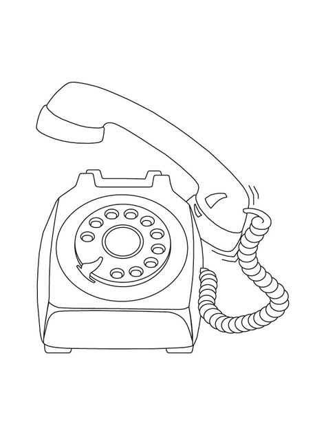 Old Fashioned Telephone Drawing, Phone Off The Hook Drawing, 90s Phone Drawing, Dial Phone Tattoo, Old School Phone Drawing, Retro Phone Tattoo, Landline Phone Tattoo, Retro Telephone Illustration, Landline Phone Drawing