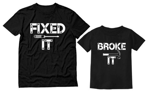 PRICES MAY VARY. Fixed it, broke it; Daddy and me matching set men's t-shirt + toddler shirt; Funny dad and child outfits for fix-it-all dads Gift idea for Father's day, Birthday or a present for any occasion; a nice gift for your husband, brother, son or any dad and baby son daughter. A fun way to celebrate this special day Feature: quality basic wear printed garment; Comfort style made of friendly material, soft, comfortable and breathable.Casual and standard fit ideal for hot or cold seasons Family Photos Funny, Sentimental Gift Ideas, Gift Ideas For Father, Funny Matching, Dad And Son, Cool Fathers Day Gifts, Daughters Shirt, Funny Gifts For Dad, Basic Wear