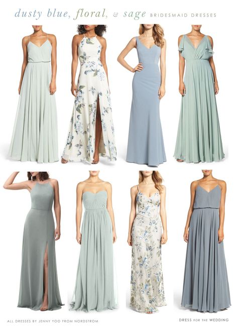 Dusty blue, printed floral, and misty sage green mismatched bridesmaid dresses. All bridesmaid dresses by Jenny Yoo     #bridesmaids #mismatched #mixandmatch #bridesmaid #weddingcolors #weddingideas #somethingblue #weddingplanning  #weddingpins #jennyyoo #bridesmaiddresses #bridesmaiddress Green Mismatched Bridesmaid Dresses, Mixed Bridesmaid Dresses, Mix And Match Bridesmaid Dresses, Printed Bridesmaid Dresses, Sage Bridesmaid Dresses, Sage Green Bridesmaid Dress, Floral Bridesmaid Dresses, Bridesmaid Attire, Light Blue Wedding