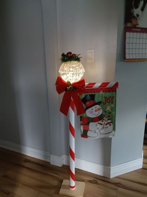 Dollar Tree Fanatics Crafts & Decor | Just finished my light pole | Facebook Christmas Lamp Post, Affordable Christmas Decorations, Dollar Tree Christmas Decor, Diy Christmas Lights, Christmas Crafty, Christmas Lamp, Diy Christmas Ornaments Easy, Dollar Tree Christmas, Crafts Decor