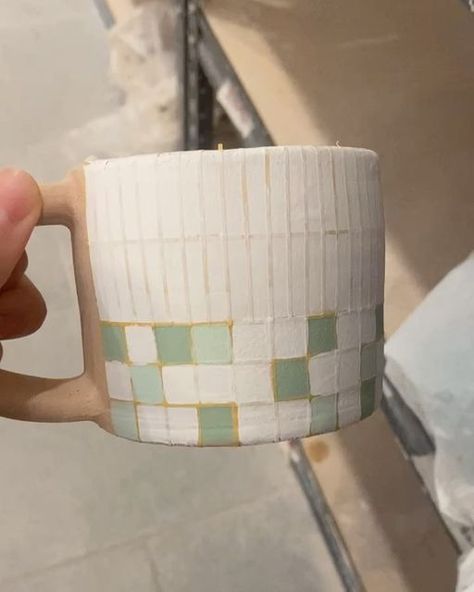 Ceramics by Hyejin Park on Instagram: "A mug decorated using tape resists . . . #pottery #ceramic #ceramics #handmadeceramic #clay #mug #handmademug" Pottery Tape Resist, Tape Resist Pottery, Clay Mug, Glaze Ideas, Wheel Throwing, Mug Decorating, Ceramic Art, Handmade Ceramics, Instagram A