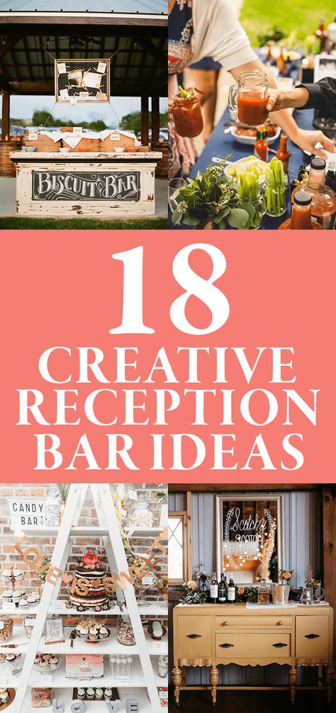 18 Creative Reception Bar Ideas | Junebug Weddings Stations For Wedding Reception, Wedding Mashed Potato Bar Ideas, Bar Set Up For Wedding Receptions, Bars For Wedding Reception, Wedding Dry Snack Bar, Food Bar Ideas For Wedding, Diy Bar Set Up For Wedding, Self Serve Bar At Wedding, Tapas Wedding Reception