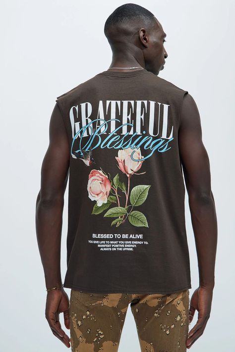 Blessed To Be Sleeveless Tee - Chocolate | Fashion Nova, Mens Graphic Tees | Fashion Nova Graphic Tees Fashion, Search By Photo, Chocolate Fashion, Service Women, Sleeveless Tee, City Design, Mens Graphic Tee, Graphic Shirts, Screen Print