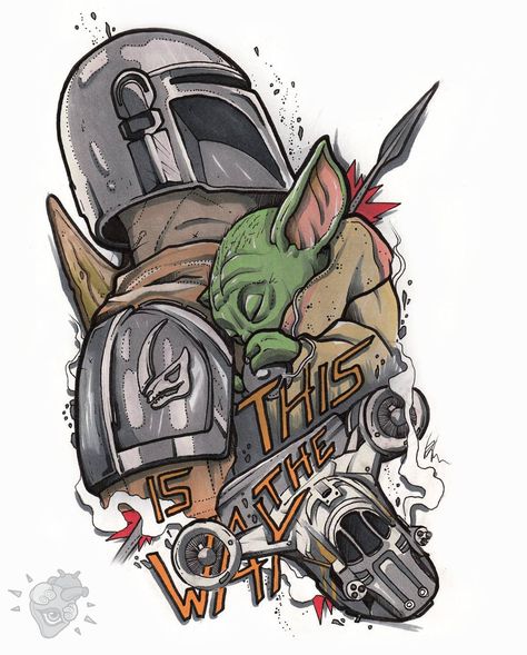 Grogu And Mando Tattoo, Mandalorian Tattoo Ideas, Mandalorian Drawing, Star Wars Tattoo Ideas, Marvel Tattoo Ideas, Mandalorian Tattoo, Mandalorian Art, Star Wars Art Drawings, Yoda Drawing