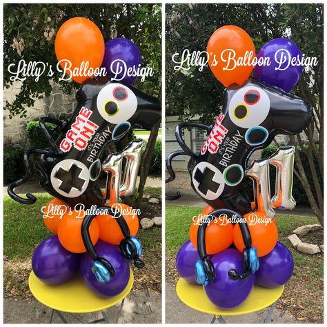 Gaming Balloon Bouquet, Gaming Balloons, Gamer Balloons, 12th Birthday Party Ideas, Balloon Surprise, Gaming Birthday, Gamer Decor, Video Games Birthday Party, Balloon Business