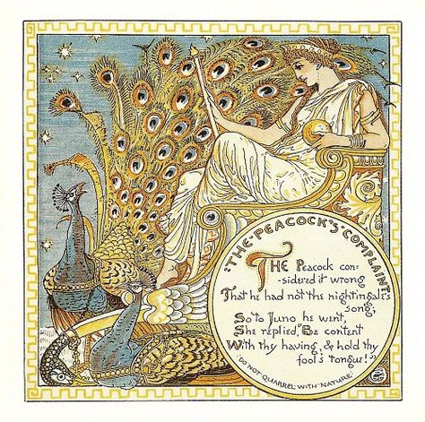 Creighton University :: Aesop's Fables: Crane Note Cards Illustration Art Nouveau, Walter Crane, Illustration Photo, Peacock Art, English Artists, The Peacock, Painted Books, Arts And Crafts Movement, Peacocks