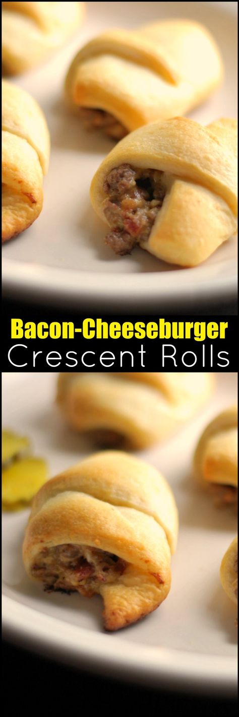 Bacon-Cheeseburger Crescent Rolls | Aunt Bee's Recipes Football Food Recipes, Pillsbury Ideas, Pillsbury Desserts, Roll Dough Recipe, Pillsbury Dough, Entertaining Food, Pillsbury Recipes, Small Treats, Stuffed Cabbage