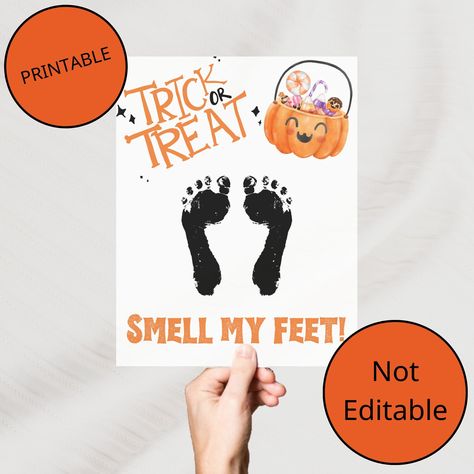 ♥♥ PLEASE NOTE - this is a digital download/template. No physical product will be shipped. Once you have placed your order you will receive an email from Etsy to download your PDF link file. No waiting for designers - get access immediately! ------------------------------------------------------------------------------ This 'Trick or Treat, Smell My Feet' Footprint Craft is a fun and playful way to celebrate Halloween! Let your little one create a 'foot'made masterpiece featuring their own footprints--perfect for festive décor or a personalized gift that's sure to bring smiles. This is a digital download PDF. This download cannot be edited. ------------------------------------------------------------------------------ Includes 3 sizes: - 8.5 x 11 - 8 x 10 - A4 ----------------------------- Trick Or Treat Footprint Art, Smell My Feet Halloween Craft, Trick Or Treat Smell My Feet Craft, Craft Toddler, Halloween Activities For Toddlers, Printable Craft Templates, Toddler Craft