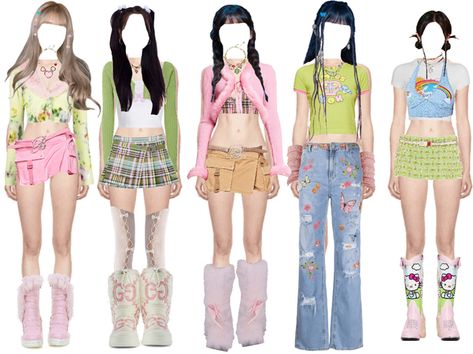 Aidqnii on ShopLook | The easiest way to find the perfect outfit New Jeans Concert Outfit, Kpop Summer Outfits, Kpop Group Outfits, 5 Member Girl Group Outfits, Concert Outfit Ideas Kpop, Peony Aesthetic, Korean Outfits Kpop, Kpop Stage, Group Outfits