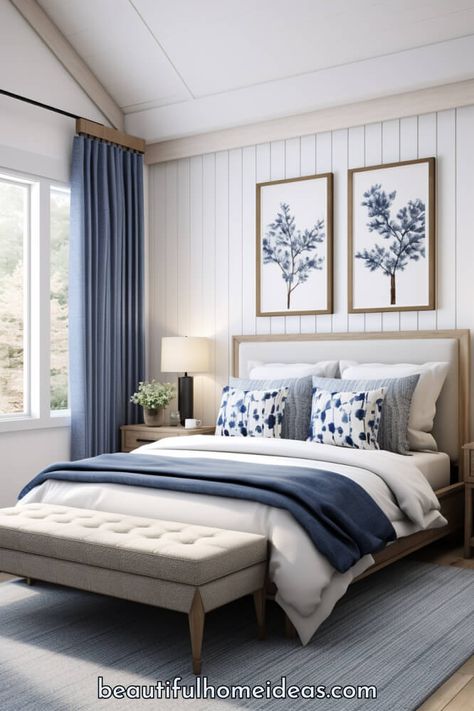 20 Best Blue Bedroom Ideas: Beautiful Bedrooms to Inspire You - Beautiful Home Design Ideas Master Bedrooms Cream And Blue, Blue Bedrooms Decor, Blue Gray And Cream Bedroom, Neutral Bedroom With Navy Accents, Bedroom Inspirations Master Color Schemes Light Blue, Beautiful Blue Bedrooms, Blue Color Schemes For Bedroom, Stone Blue Bedroom, Slate Blue Bedroom Ideas