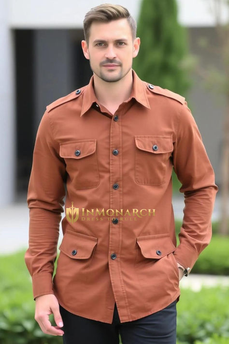 Adventure Brown Safari Jacket for Men, for Outdoor Lovers - InMonarch Safari Jacket Outfit, Military Shirt, Safari Shirt, Utility Shirt, Adventure Outfit, Safari Jacket, Mens Fashion Casual Outfits, Hunting Shirts, Jacket For Men