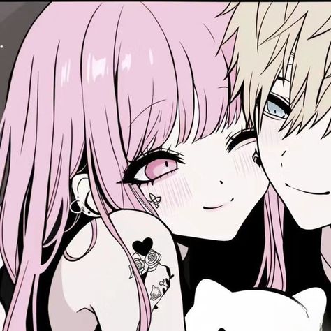 Anime Pfp Couple Matching, Pink Hair Matching Pfp, B X B Matching Pfp, Matching Pfp Pink And Black, Cute Pink Matching Pfp, Black And Pink Matching Pfp, Cute Matching Pfps Anime, Matching Kawaii Pfp, Matching Pfp Couple Pink