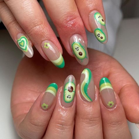 Summer Nail Aesthetic, Aesthetic Summer Nails, Cartoon Nail Designs, Summer Nails Ideas, Nail Aesthetic, Multicolored Nails, Neon Green Nails, Green Nail Art, Hippie Nails