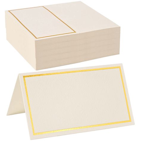 100 Pack Place Cards for Table Setting with Gold Foil Border Table Tent Cards for Seating Perfect for Weddings, Dinner Parties, Banquets 2 x 3.5 Table Seating Cards, Small Tent, Table Assignments, Party Food Labels, Reserved Seating, Table Tents, Wedding Buffet, Table Place Cards, Seating Cards