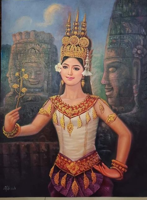 Cambodia Khmer culture Apsara painting Pic: Khmer artist in SR Mr cheng Cambodian Character Design, Messenger Purple Logo, Apsara Painting, Messenger Purple, Cambodian Tattoo, Apsara Khmer, Alcoholic Snapchat, Cambodian Culture, Cambodia Culture