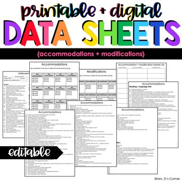 Behavior Tracking Sheet Free Printable, Iep Data Collection Sheets Free, 504 Accommodations Cheat Sheets, Progress Monitoring Forms, Iep Binder, Student Data Binders, Font Love, Life Skills Curriculum, Data Binders