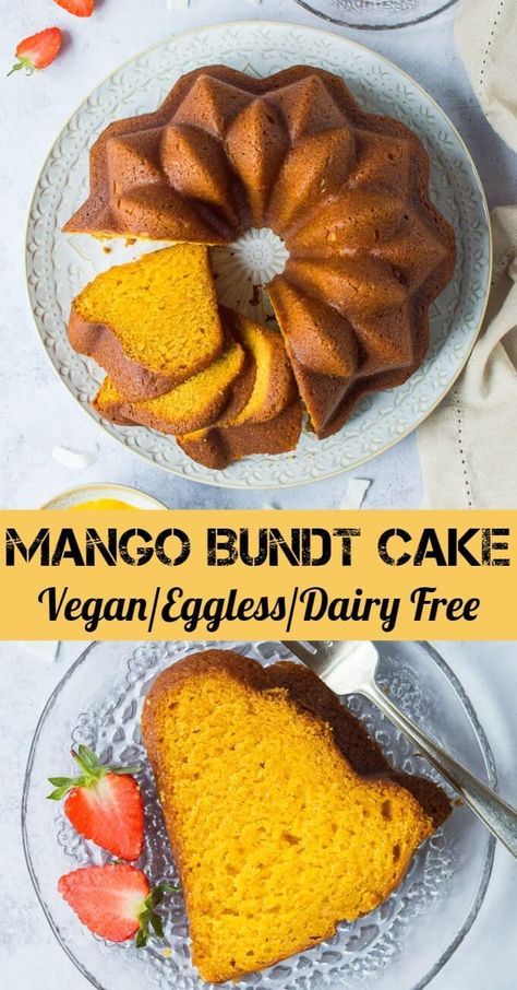 Vegan mango bundt cake - this eggless mango cake is soft, moist, full of mango flavour and so easy to make in just one bowl! #vegan #plantbased #vegancake #veganbaking #bundtcake #mangocake #eggless #dairyfree #veganbundtcake Vegan Mango Cake Recipe, Gluten Free Mango Cake, Mango Recipes Vegan, Vegan Mango Cake, Mango Cake, Vegan Cakes, Vegan Cake Recipes, Cake Vegan, Desserts Vegan