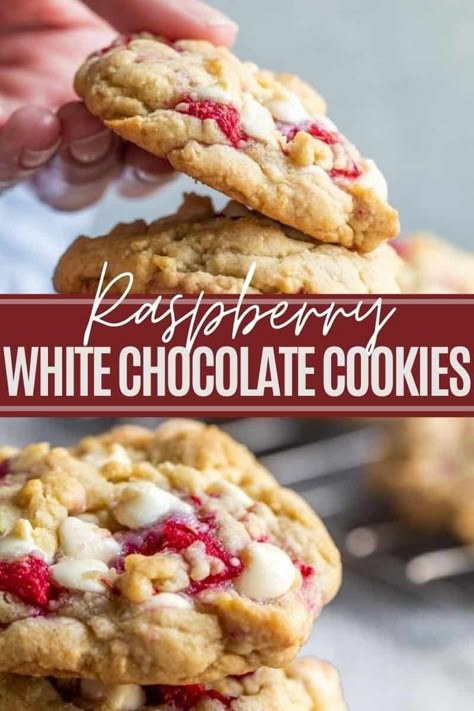 White Raspberry Cookies, Cookies Raspberry White Chocolate, 6 Oz Cookies, Cookie White Chocolate Chip, Baking White Chocolate, White Chocolate Raspberry Cookies Recipe, Cookies With Raspberries, Baking With Fresh Raspberries, Raspberry White Chocolate Cookie