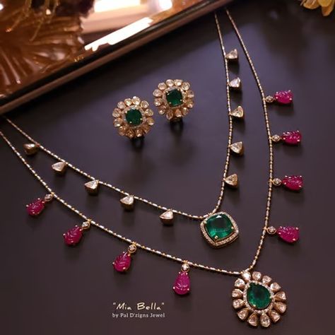 Mia bella Moissanite Polki Necklace Set Ruby Necklace Designs, Bride Jewelry Set, Gold Bridal Jewellery Sets, Pretty Jewelry Necklaces, Fancy Jewellery Designs, Black Beaded Jewelry, Polki Jewellery, Wedding Jewellery Collection, Gold Bangles Design